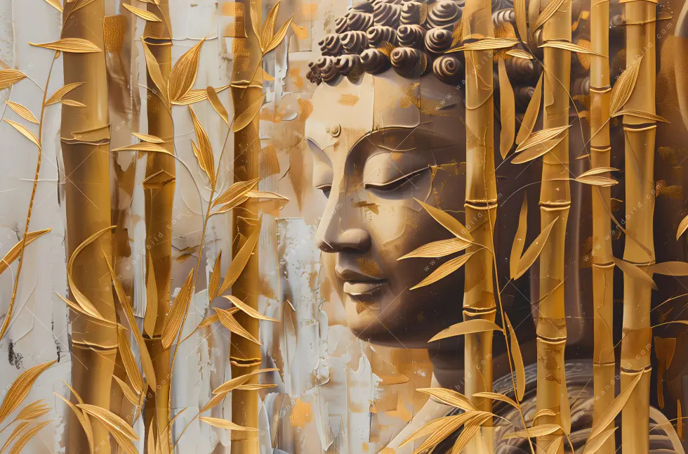 Wechselmotiv Acrylglas Canvalight® DIA | Buddha-Statue im goldenen Bambus | Quadrat - Image 5