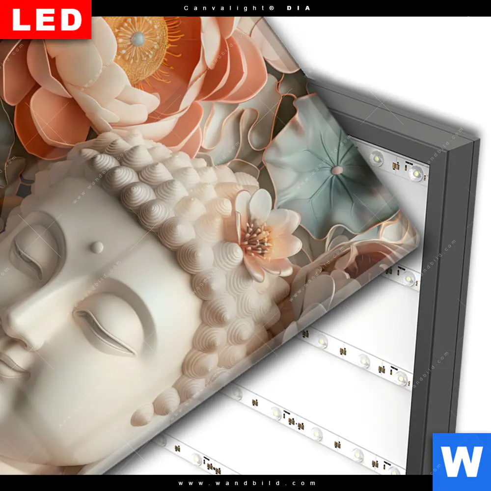 Wechselmotiv Acrylglas Canvalight® DIA | Buddha-Statue mit Blüten | Hochformat - Image 3