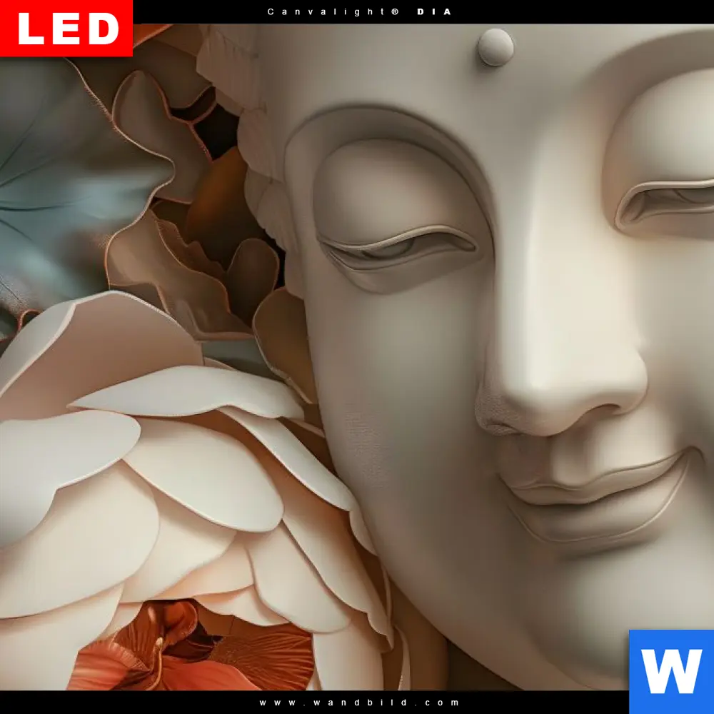 Wechselmotiv Acrylglas Canvalight® DIA | Buddha-Statue mit Blüten | Hochformat - Image 4