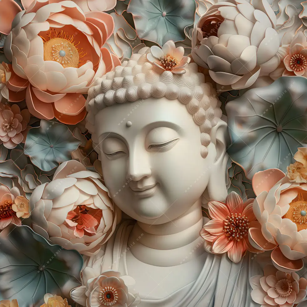 Wechselmotiv Acrylglas Canvalight® DIA | Buddha-Statue mit Blüten | Quadrat - Image 5