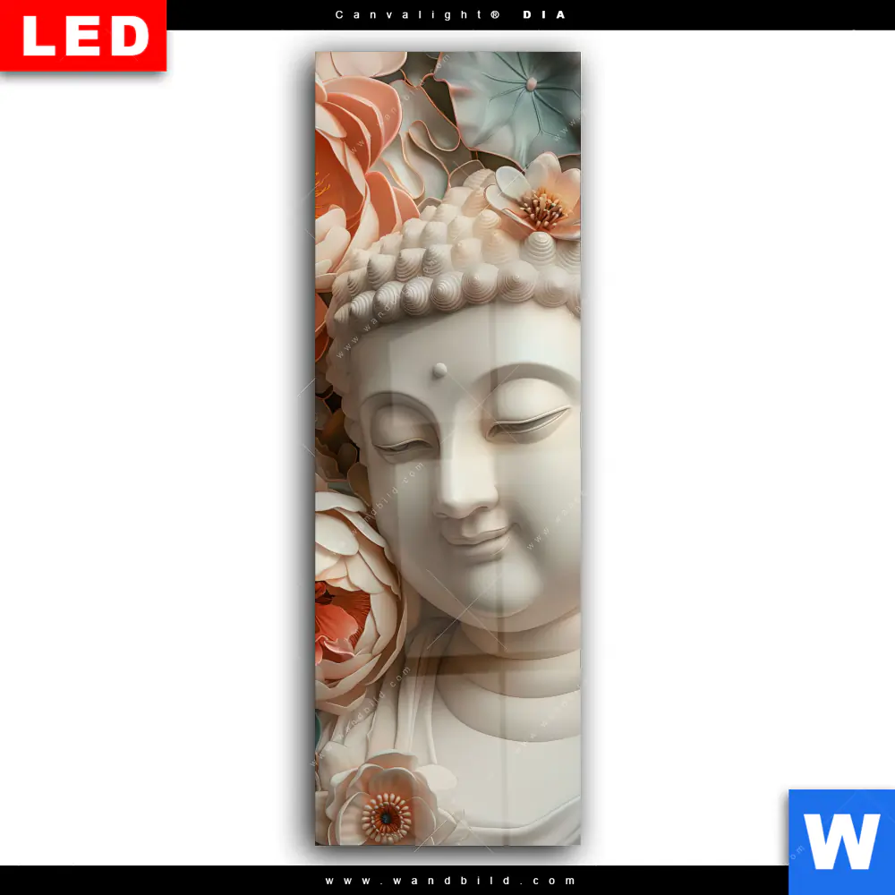 Wechselmotiv Acrylglas Canvalight® DIA | Buddha-Statue mit Blüten | Schmal - Image 2