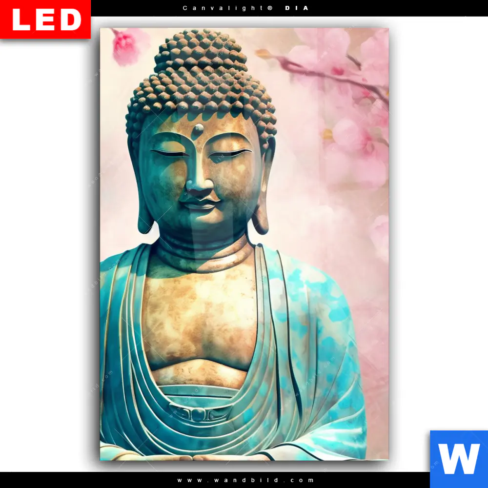 Wechselmotiv Acrylglas Canvalight® DIA | Buddha Statue mit Kirschblüten | Hochformat - Image 2