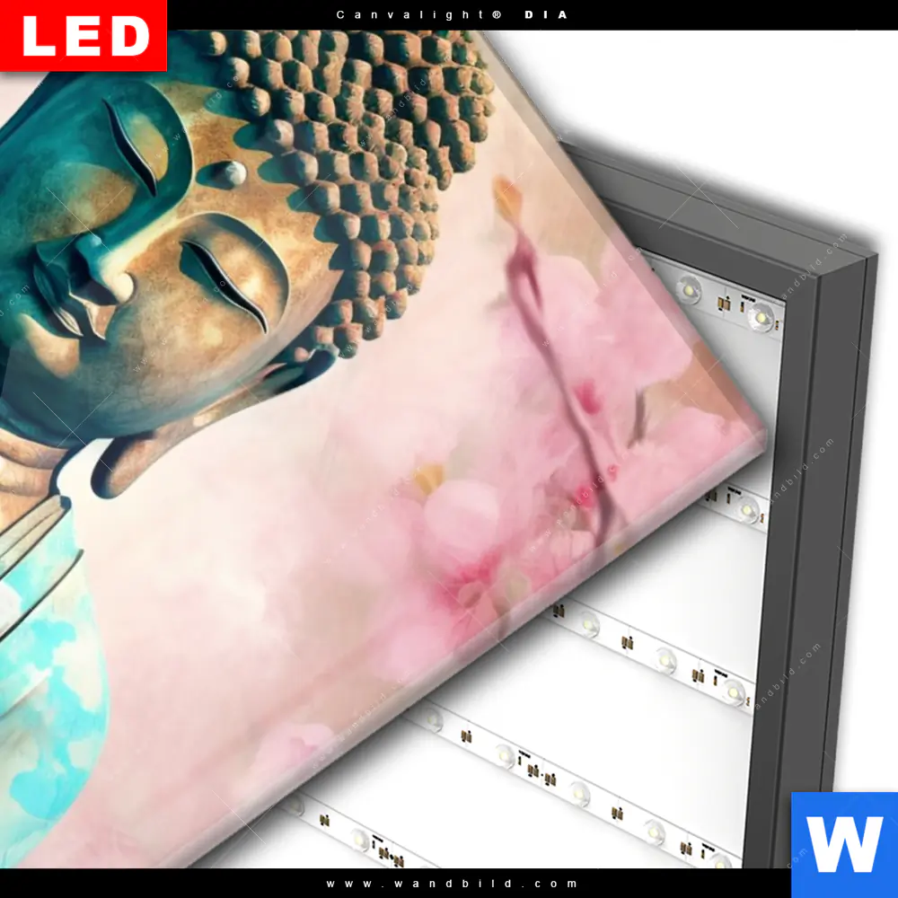 Wechselmotiv Acrylglas Canvalight® DIA | Buddha Statue mit Kirschblüten | Hochformat - Image 3