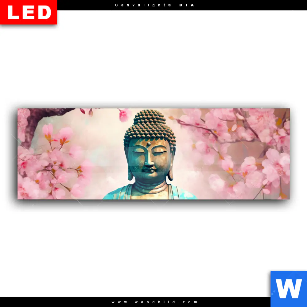 Wechselmotiv Acrylglas Canvalight® DIA | Buddha Statue mit Kirschblüten | Panorama - Image 2