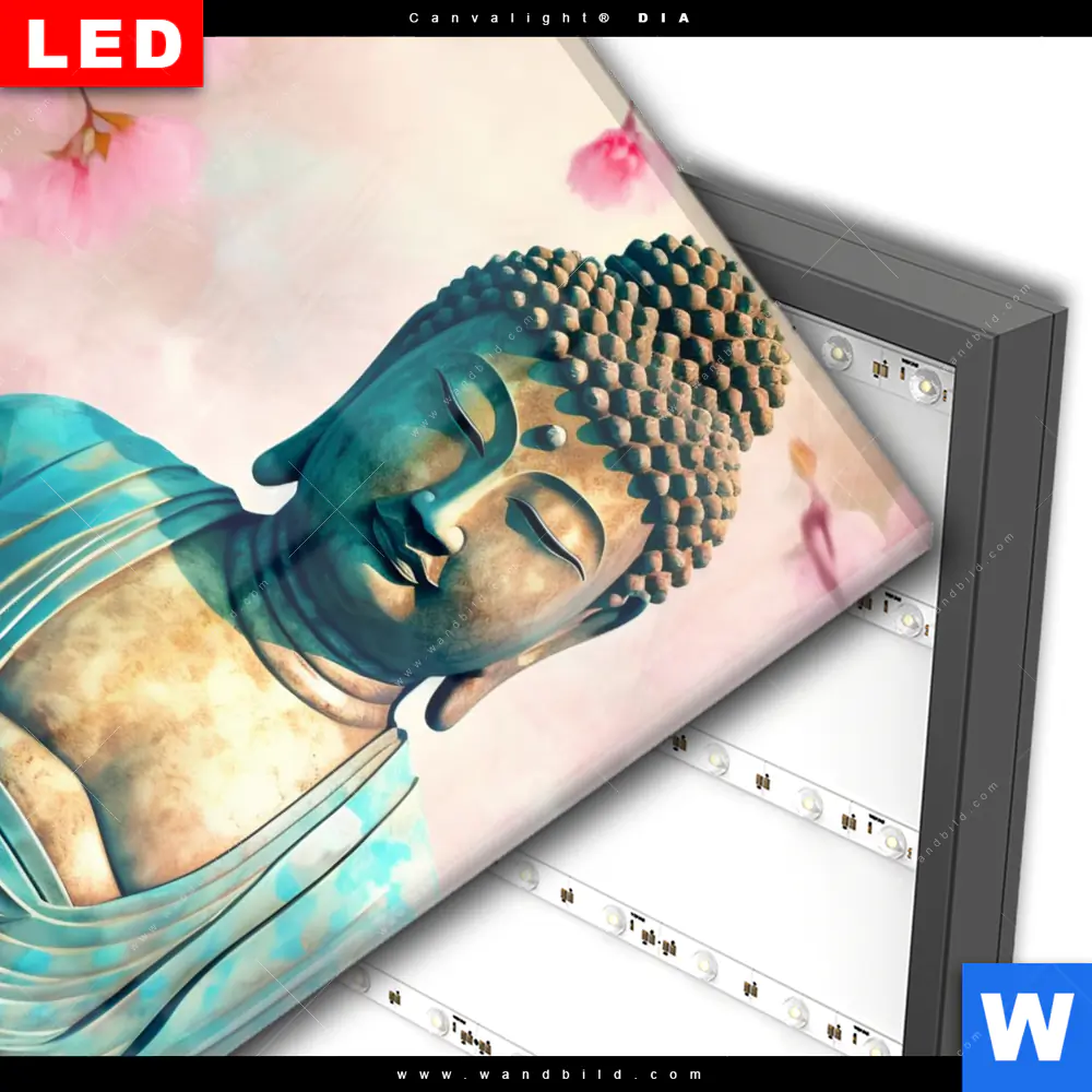 Wechselmotiv Acrylglas Canvalight® DIA | Buddha Statue mit Kirschblüten | Quadrat - Image 3