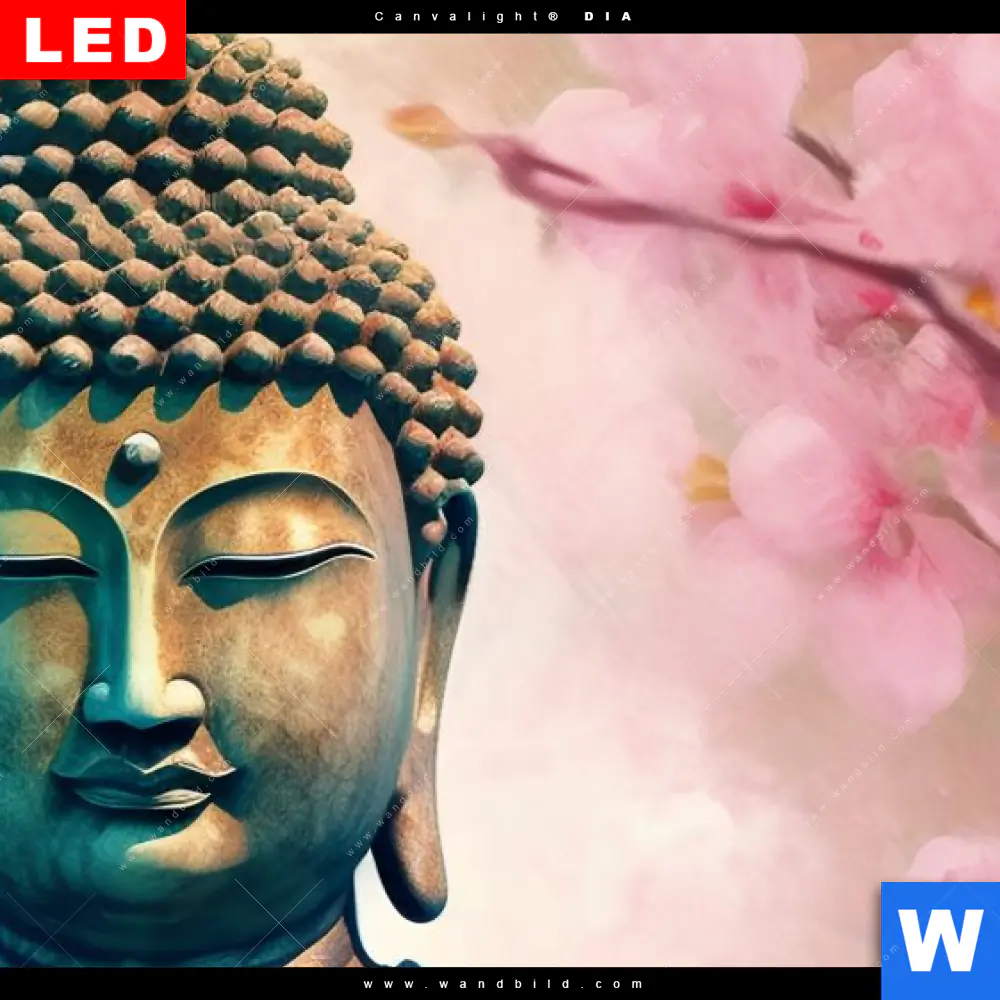 Wechselmotiv Acrylglas Canvalight® DIA | Buddha Statue mit Kirschblüten | Quadrat - Image 4