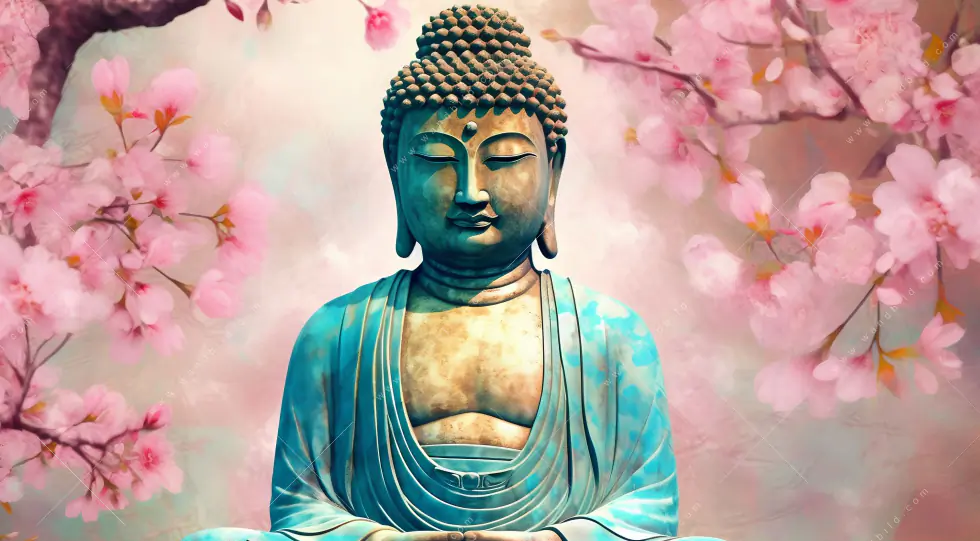 Wechselmotiv Acrylglas Canvalight® DIA | Buddha Statue mit Kirschblüten | Quadrat - Image 5