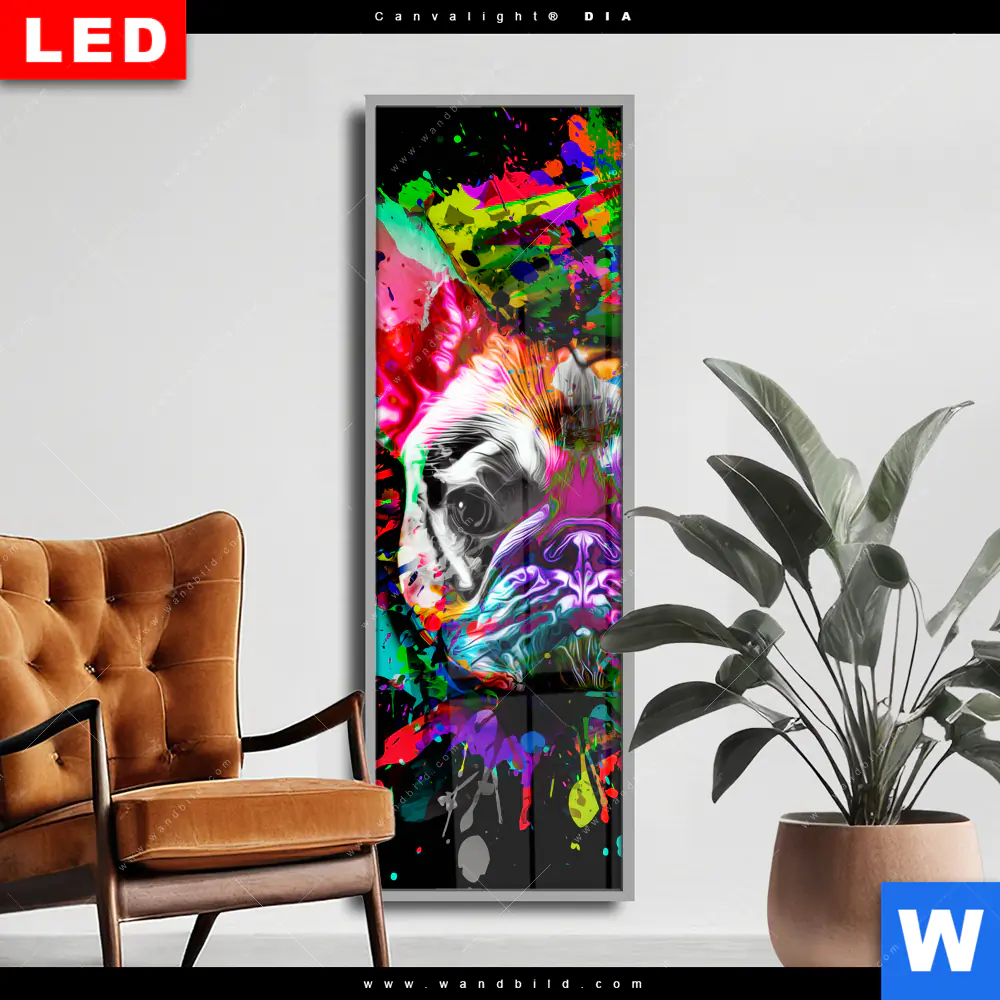 Wechselmotiv Acrylglas Canvalight® DIA | Bunte Bulldogge Schwarz | Schmal
