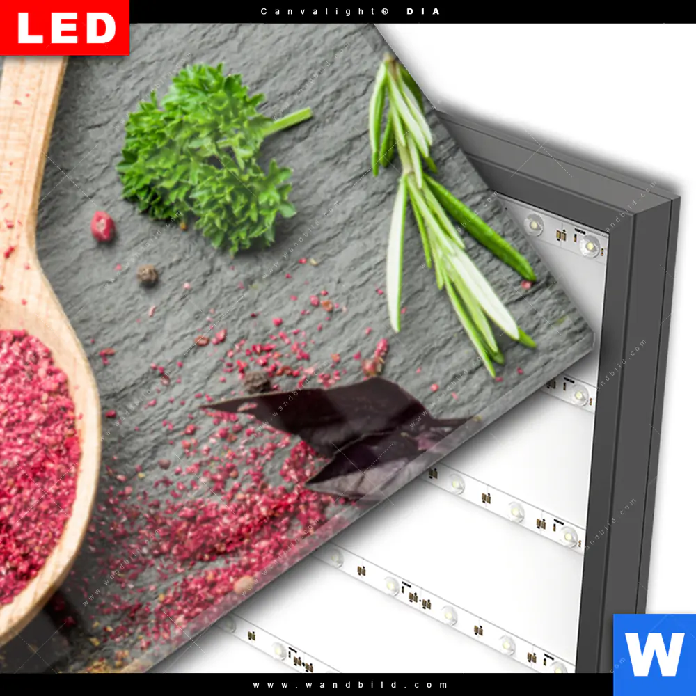 Wechselmotiv Acrylglas Canvalight® DIA | Bunte Gewürze in Holzlöffeln | Panorama - Image 3