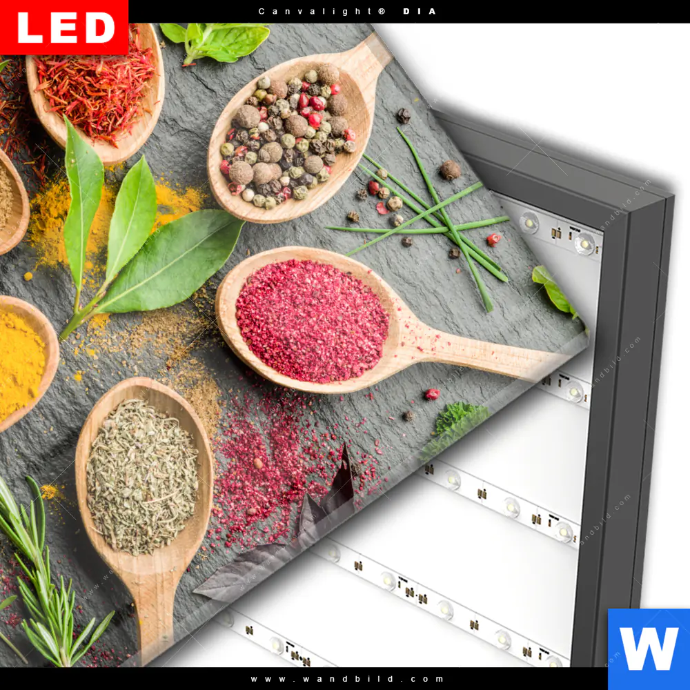 Wechselmotiv Acrylglas Canvalight® DIA | Bunte Gewürze in Holzlöffeln | Quadrat - Image 3