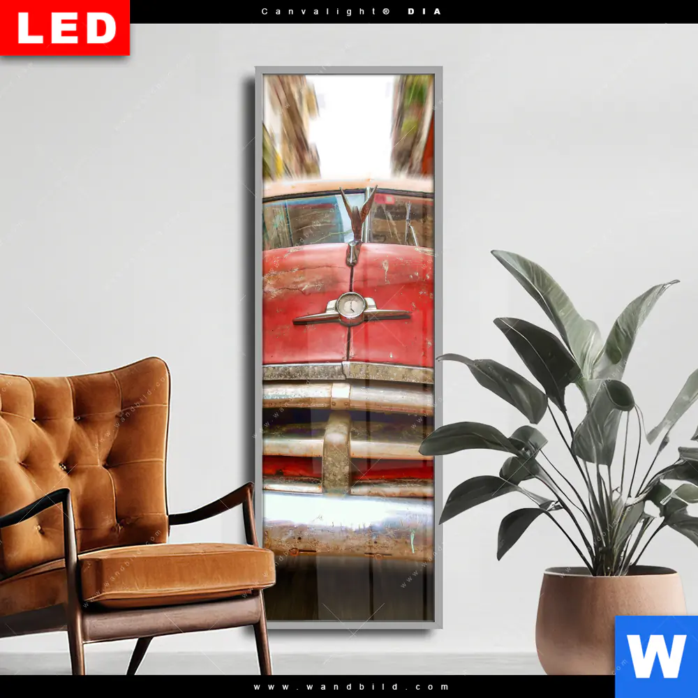 Wechselmotiv Acrylglas Canvalight® DIA | Bunte vintage Oldtimer | Schmal