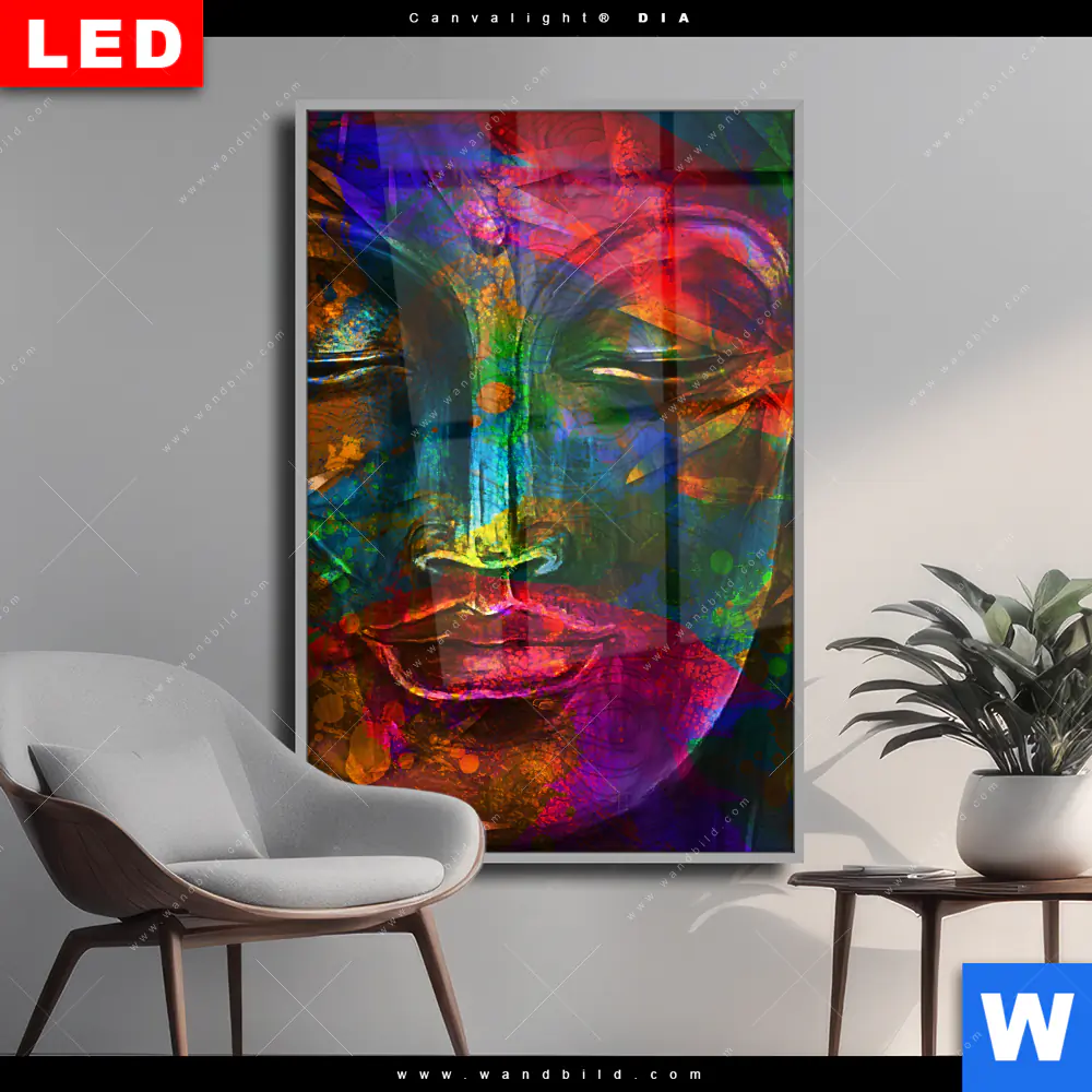 Wechselmotiv Acrylglas Canvalight® DIA | Bunter Buddha | Hochformat