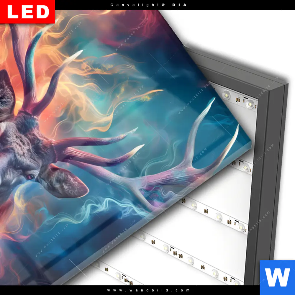Wechselmotiv Acrylglas Canvalight® DIA | Bunter Hirsch in Flammen | Hochformat - Image 3
