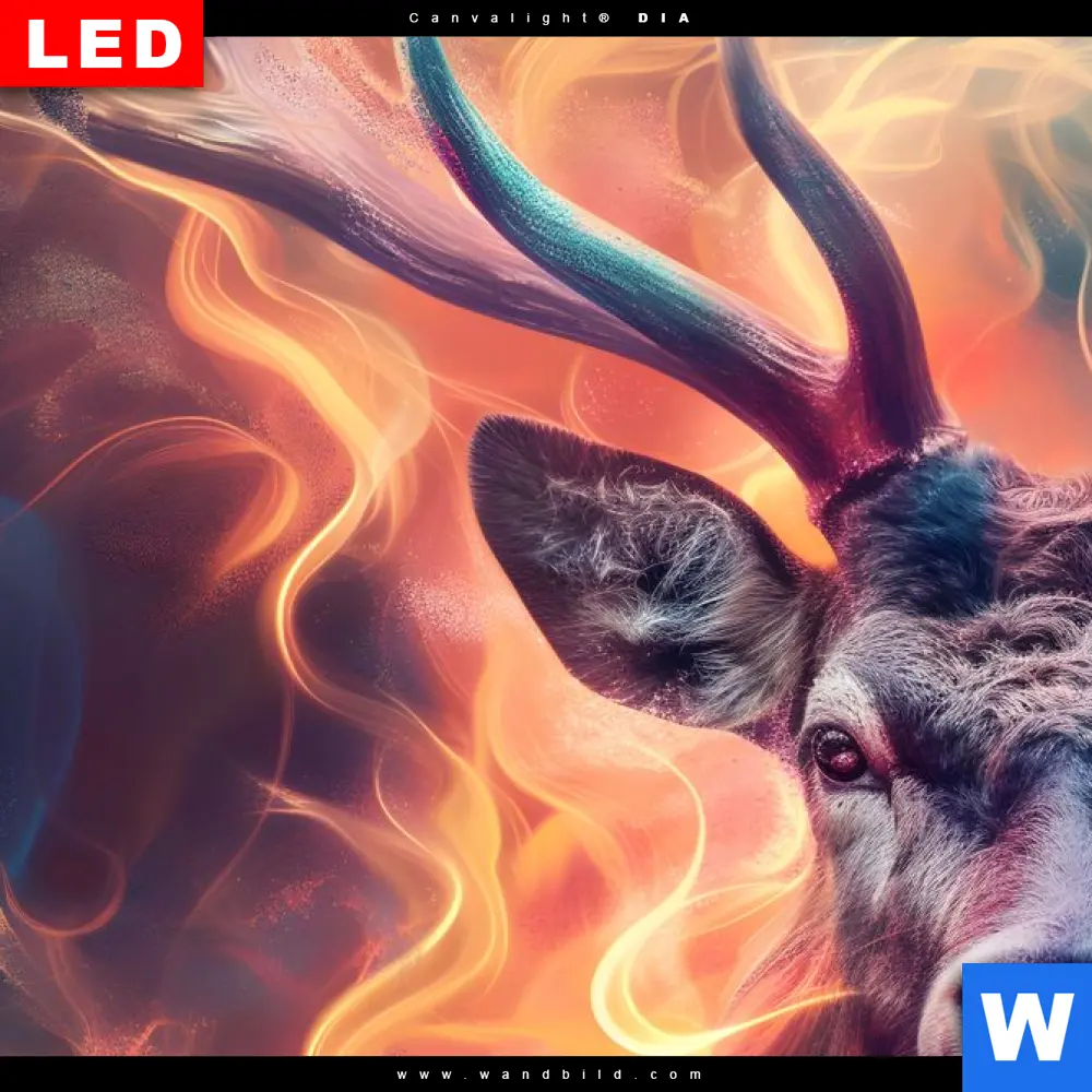 Wechselmotiv Acrylglas Canvalight® DIA | Bunter Hirsch in Flammen | Panorama - Image 4