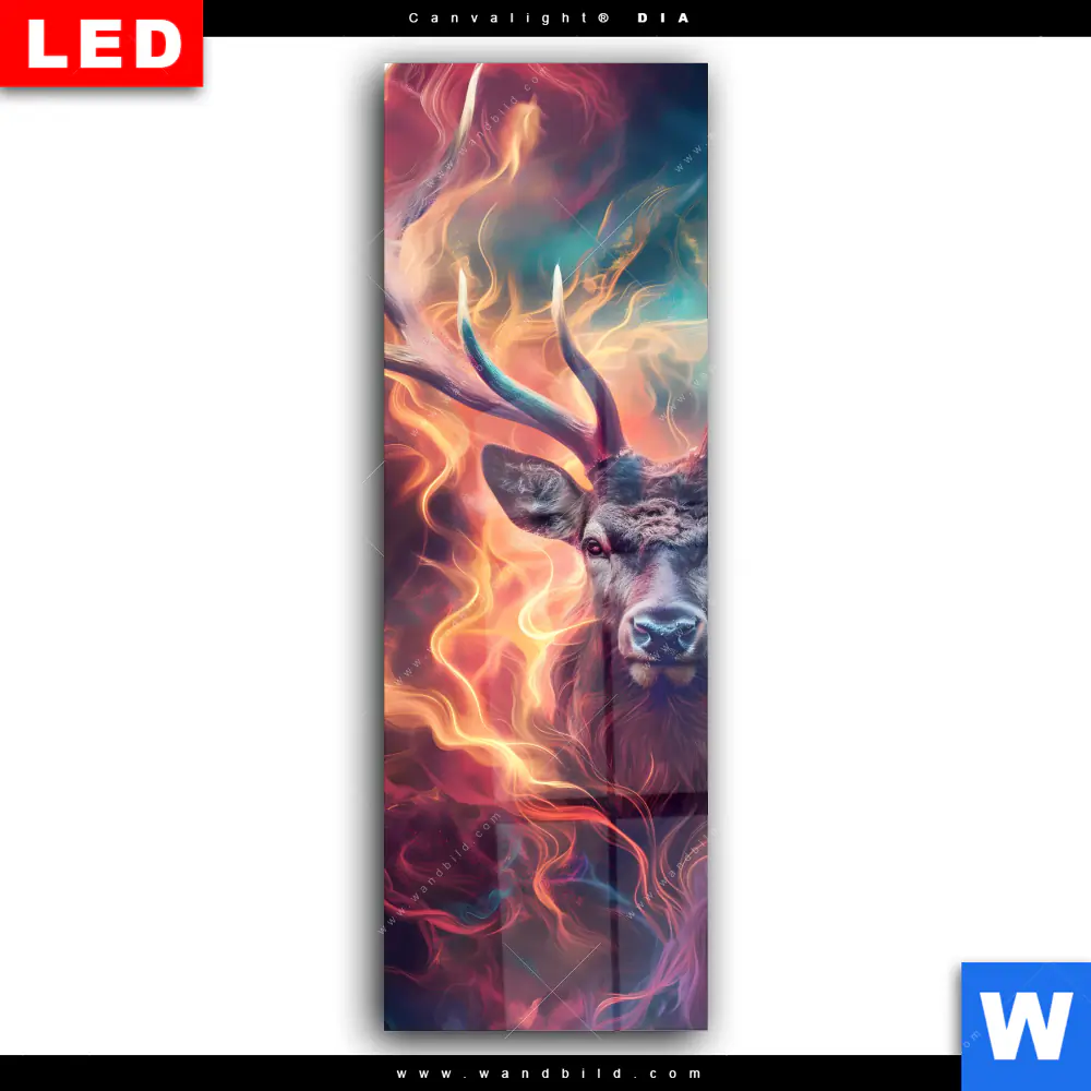 Wechselmotiv Acrylglas Canvalight® DIA | Bunter Hirsch in Flammen | Schmal - Image 2
