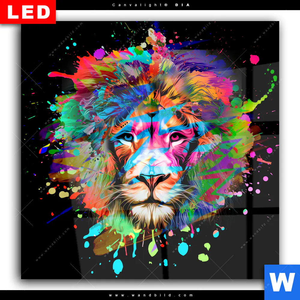Wechselmotiv Acrylglas Canvalight® DIA | Bunter Löwe Schwarz | Quadrat - Image 2