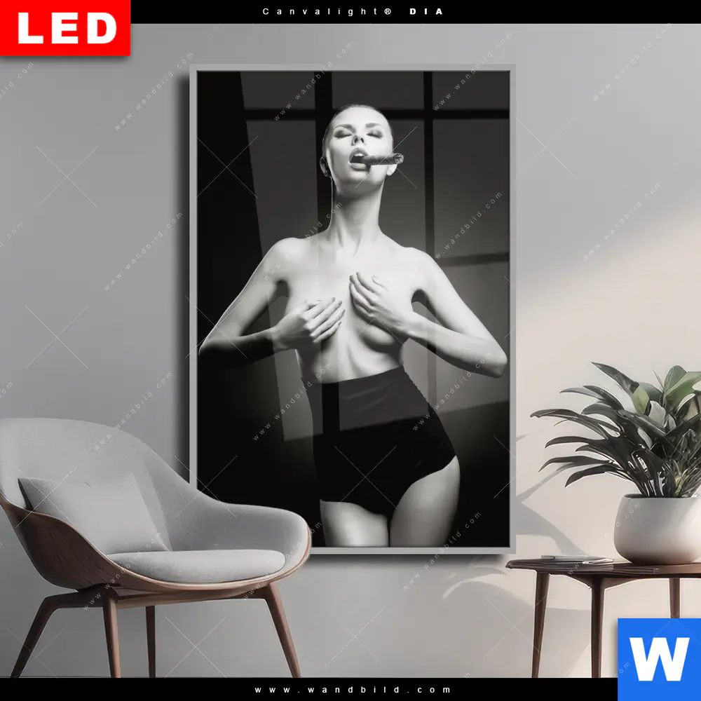 Wechselmotiv Acrylglas Canvalight® DIA | Dame mit Zigarre | Hochformat