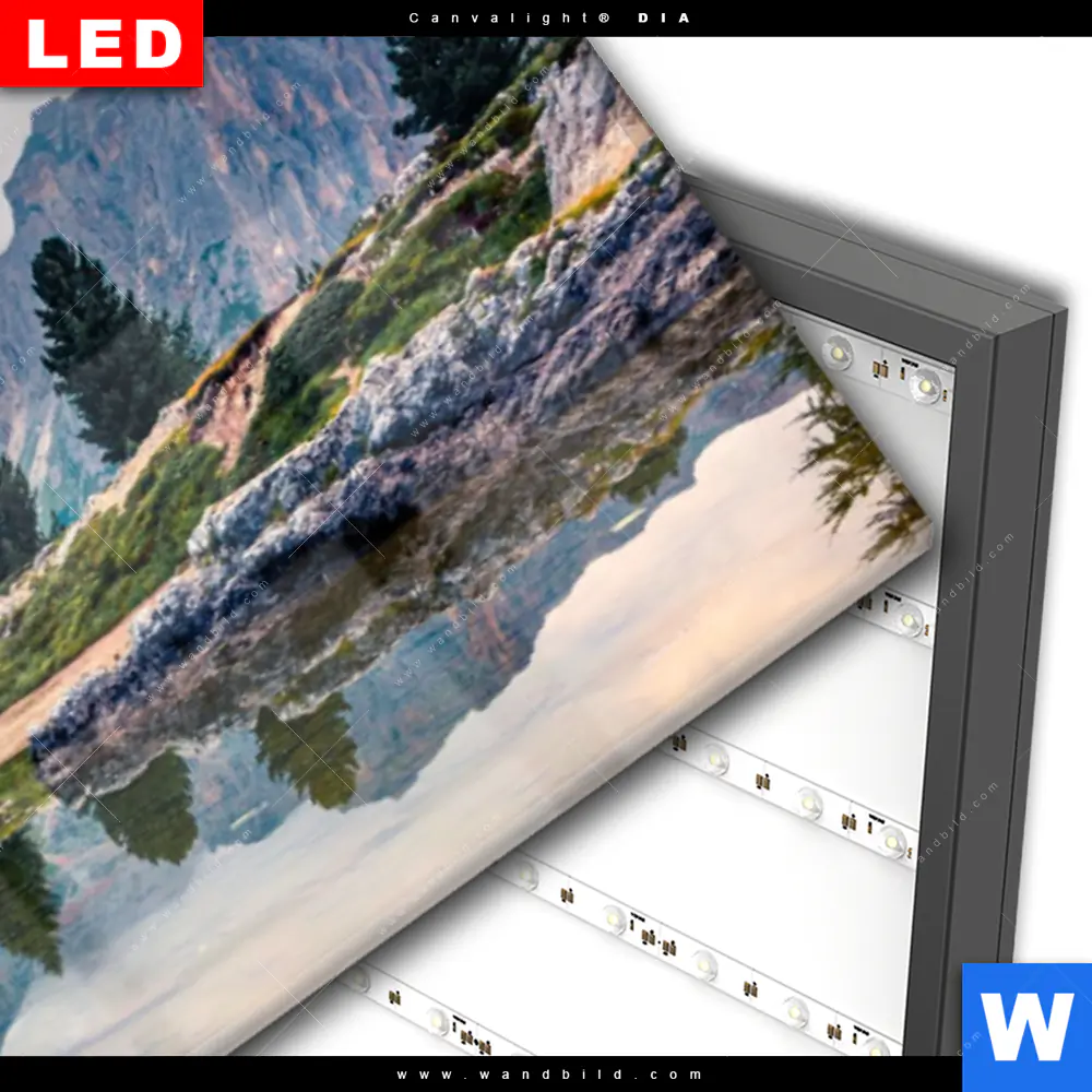Wechselmotiv Acrylglas Canvalight® DIA | Dramatischer Morgenblick am See | Panorama - Image 3