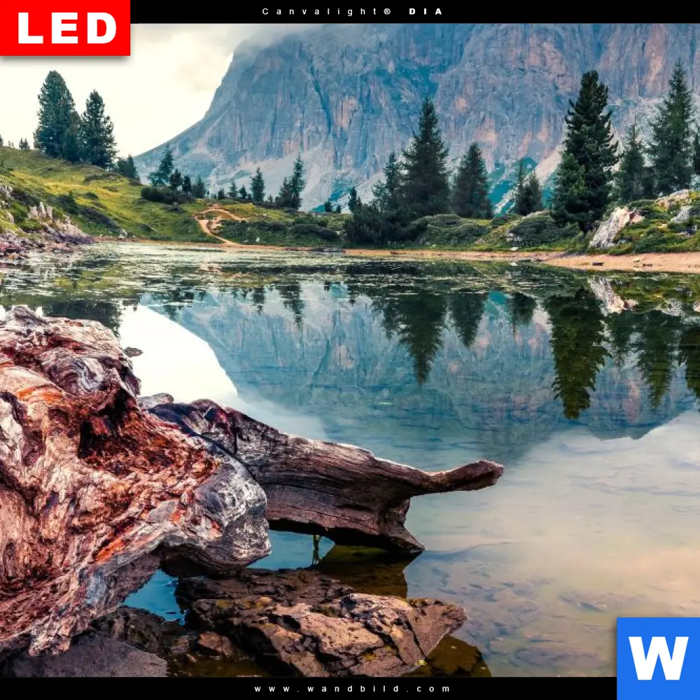 Wechselmotiv Acrylglas Canvalight® DIA | Dramatischer Morgenblick am See | Panorama - Image 4
