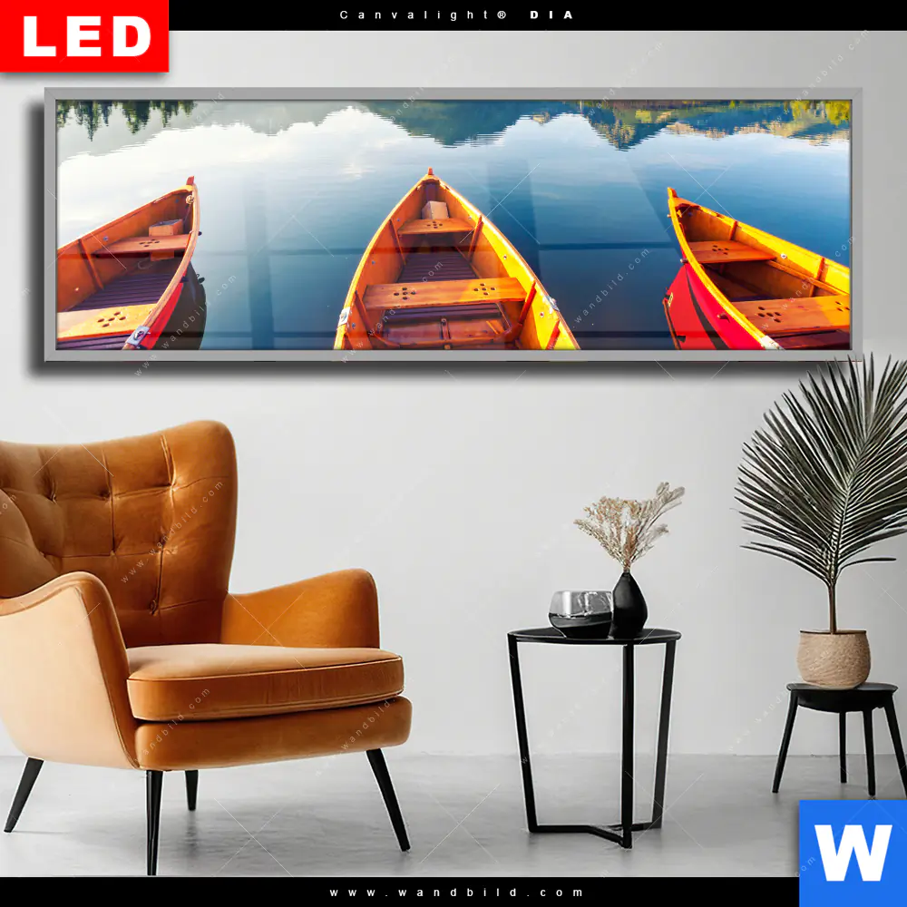 Wechselmotiv Acrylglas Canvalight® DIA | Drei Boote | Panorama