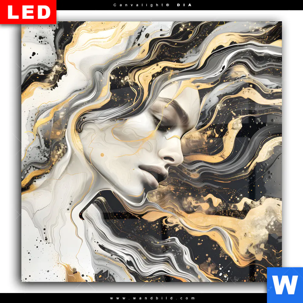 Wechselmotiv Acrylglas Canvalight® DIA | Elegantes gold-schwarzes Porträt | Quadrat - Image 2