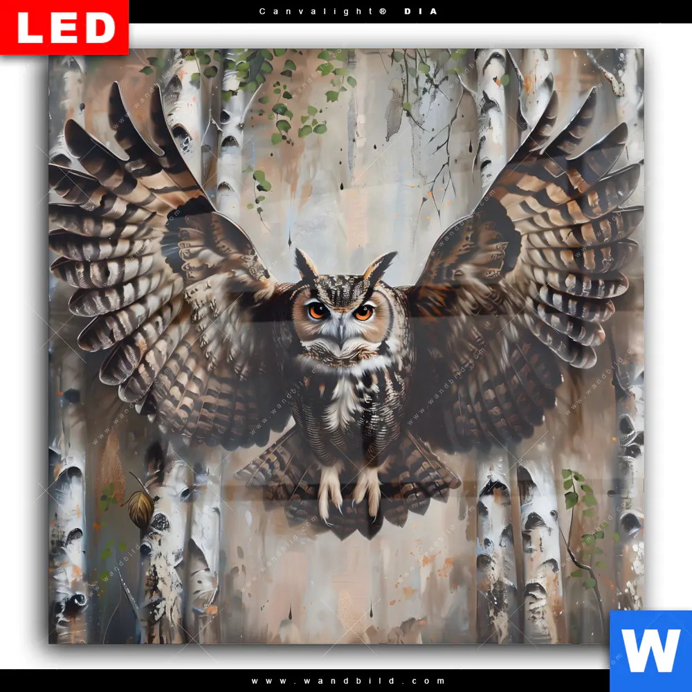 Wechselmotiv Acrylglas Canvalight® DIA | Eule im Birkenwald | Quadrat - Image 2