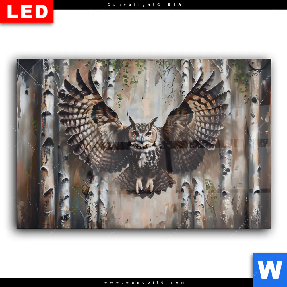 Wechselmotiv Acrylglas Canvalight® DIA | Eule im Birkenwald | Querformat - Image 2