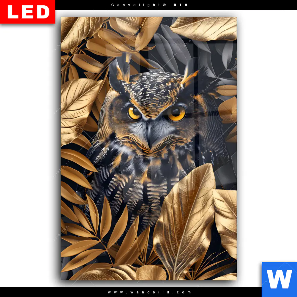 Wechselmotiv Acrylglas Canvalight® DIA | Eule und goldene Blätter | Hochformat - Image 2