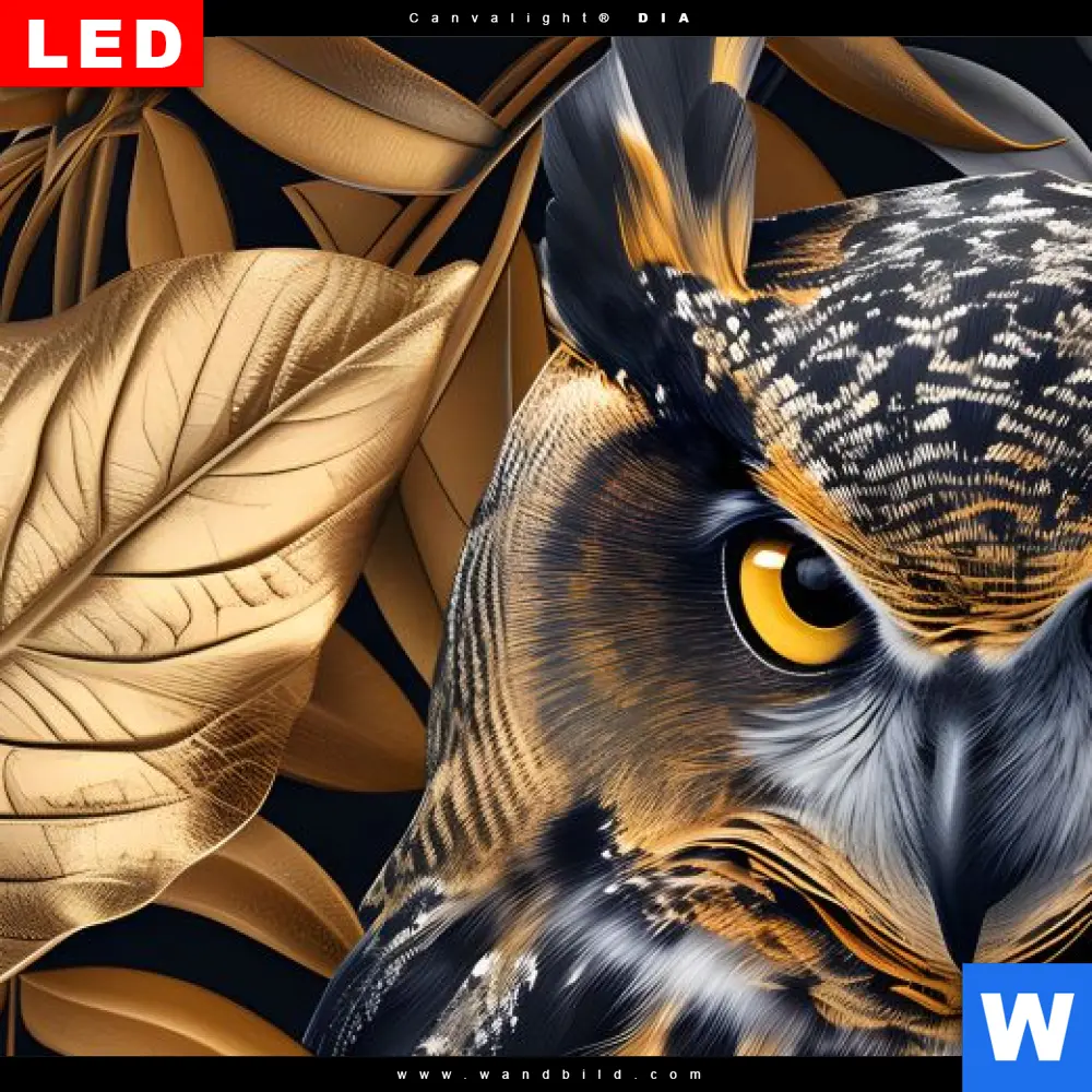 Wechselmotiv Acrylglas Canvalight® DIA | Eule und goldene Blätter | Panorama - Image 4
