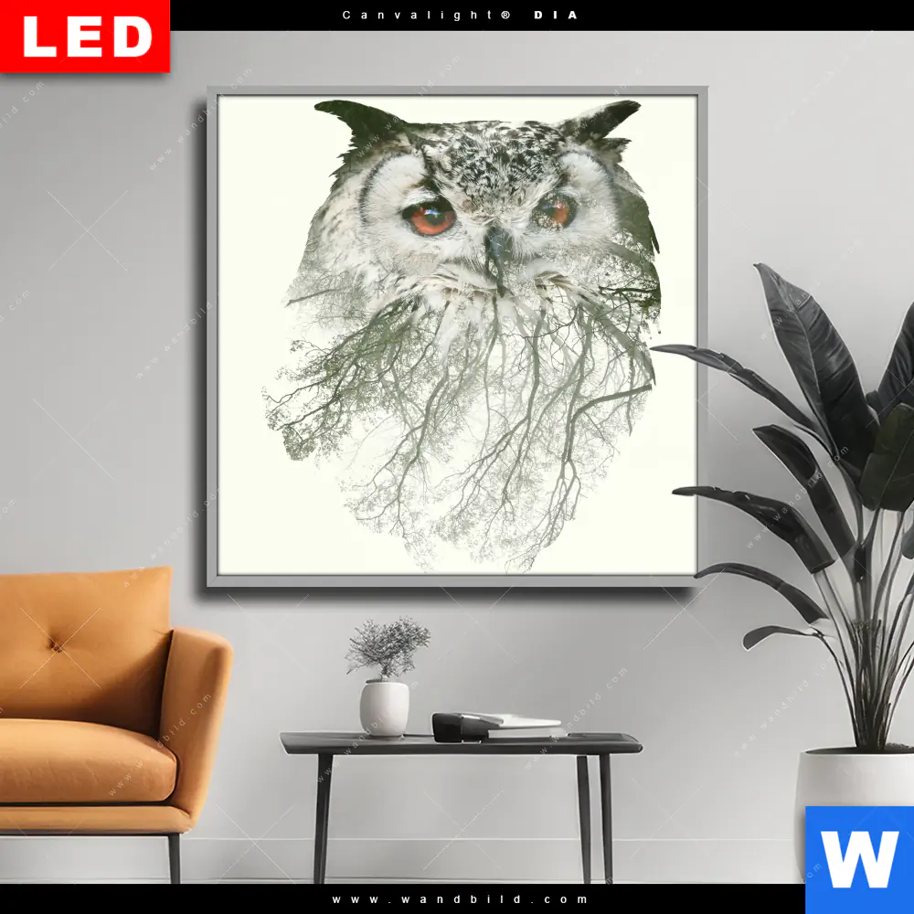 Wechselmotiv Acrylglas Canvalight® DIA | Eule & Wald No.1 | Quadrat