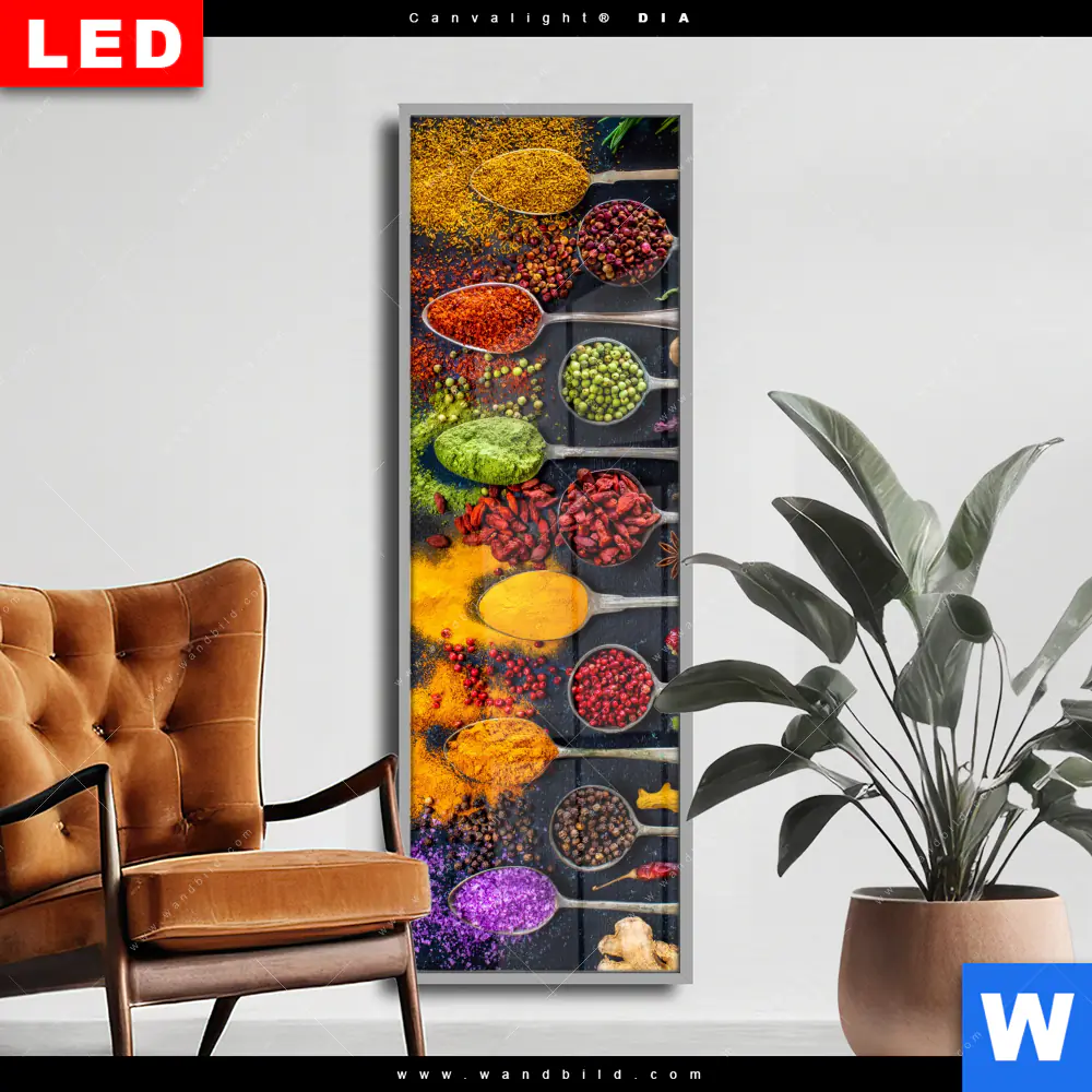 Wechselmotiv Acrylglas Canvalight® DIA | Exotische Gewürze auf Löffeln | Schmal