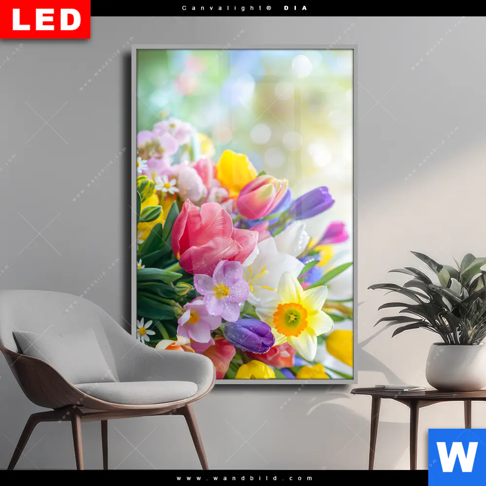 Wechselmotiv Acrylglas Canvalight® DIA | Farbenfrohe Frühlingsblüten | Hochformat