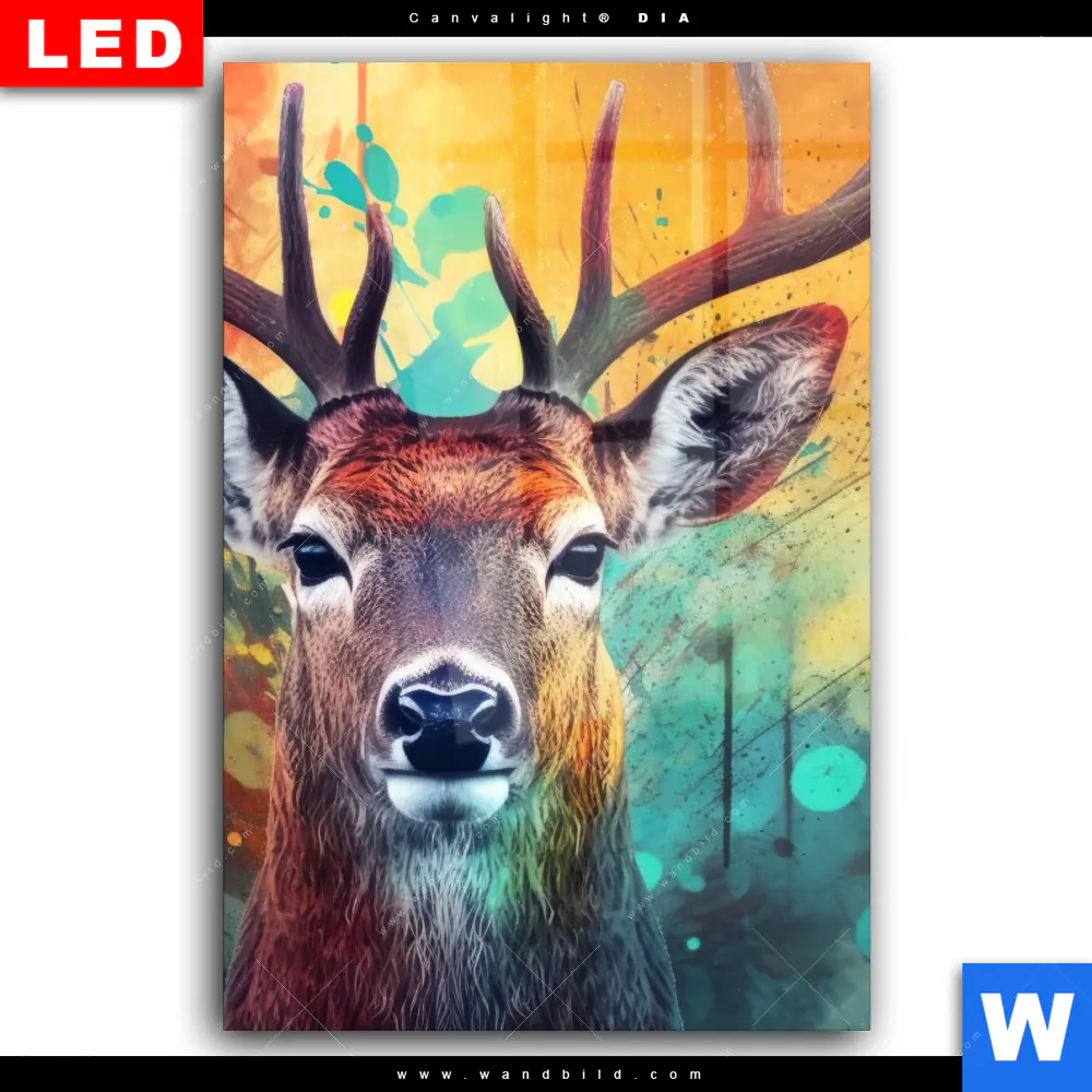 Wechselmotiv Acrylglas Canvalight® DIA | Farbenfrohes Hirschporträt | Hochformat - Image 2