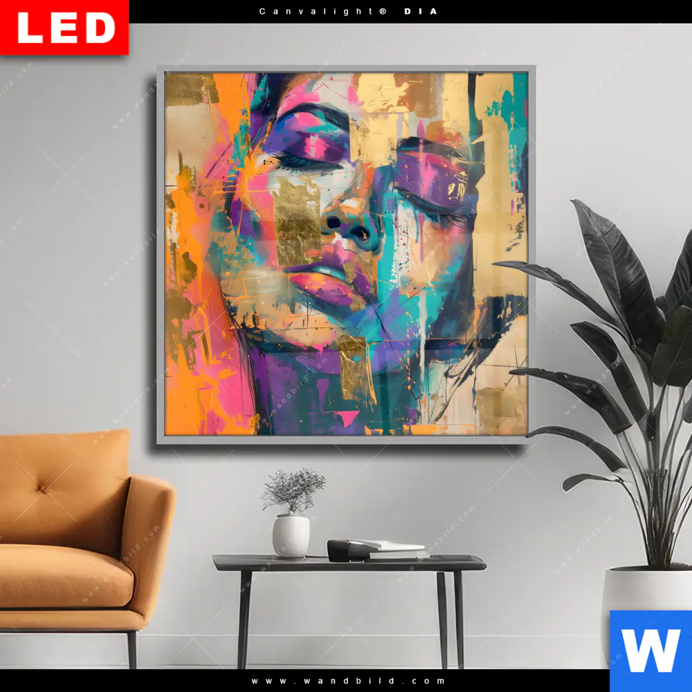 Wechselmotiv Acrylglas Canvalight® DIA | Farbexplosion - Porträt Florence | Quadrat