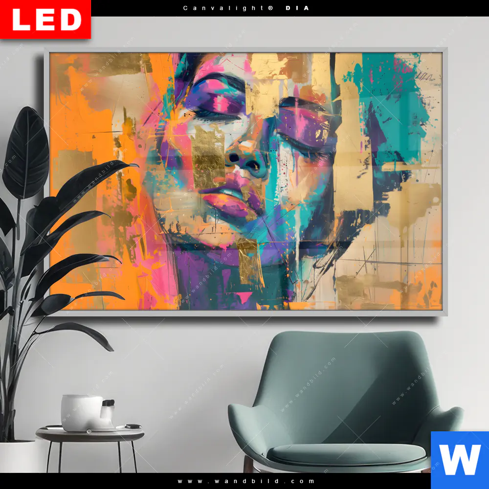 Wechselmotiv Acrylglas Canvalight® DIA | Farbexplosion - Porträt Florence | Querformat