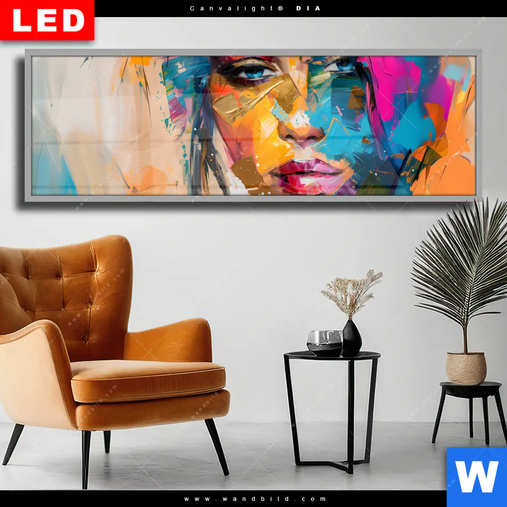 Wechselmotiv Acrylglas Canvalight® DIA | Farbexplosion - Porträt Lola | Panorama