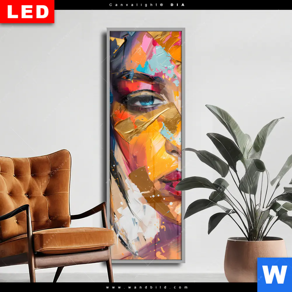 Wechselmotiv Acrylglas Canvalight® DIA | Farbexplosion - Porträt Lola | Schmal