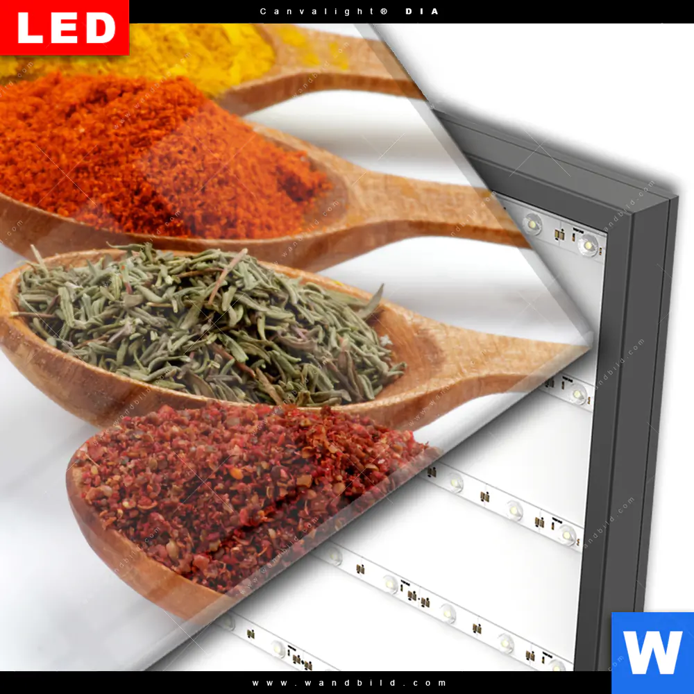 Wechselmotiv Acrylglas Canvalight® DIA | Farbige Gewürze auf Holzlöffel | Quadrat - Image 3