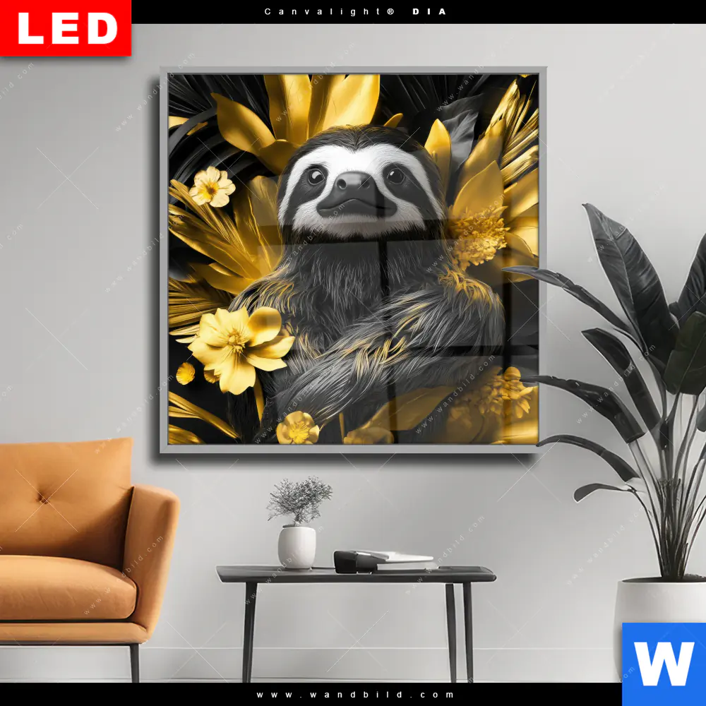 Wechselmotiv Acrylglas Canvalight® DIA | Faultier im goldenen Dschungel | Quadrat