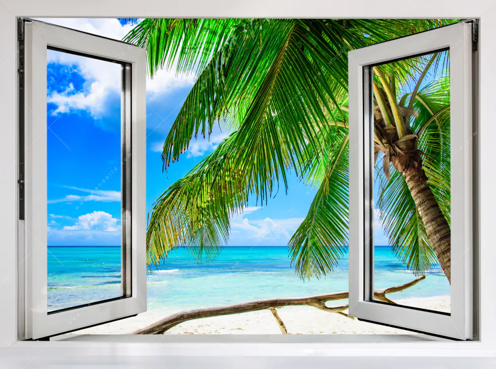 Wechselmotiv Acrylglas Canvalight® DIA | Fensterblick Karibik Palme | Querformat - Image 5