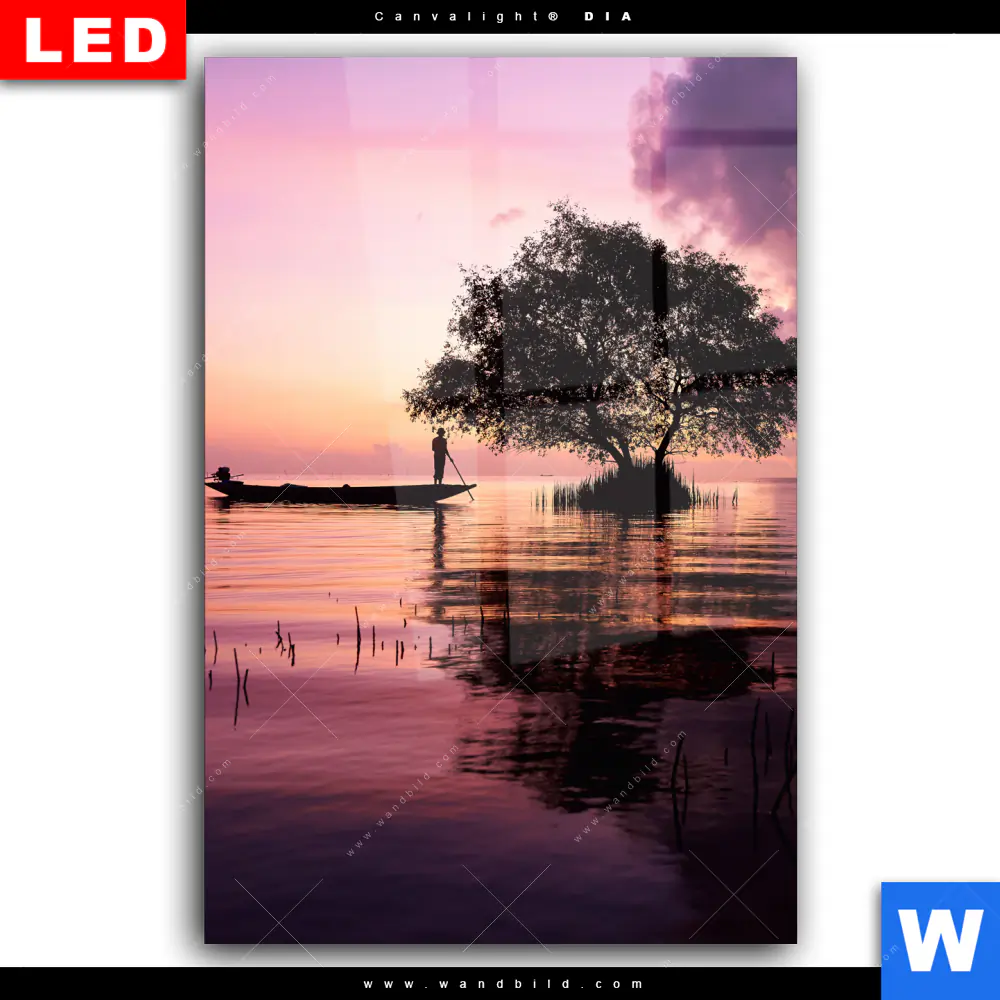 Wechselmotiv Acrylglas Canvalight® DIA | Fischer auf Boot Sonnenaufgang | Hochformat - Image 2