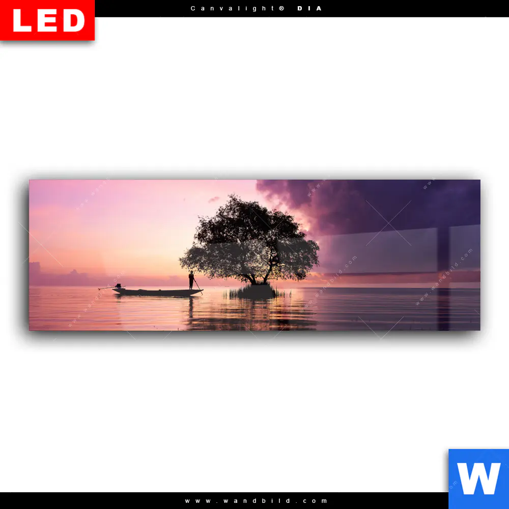 Wechselmotiv Acrylglas Canvalight® DIA | Fischer auf Boot Sonnenaufgang | Panorama - Image 2