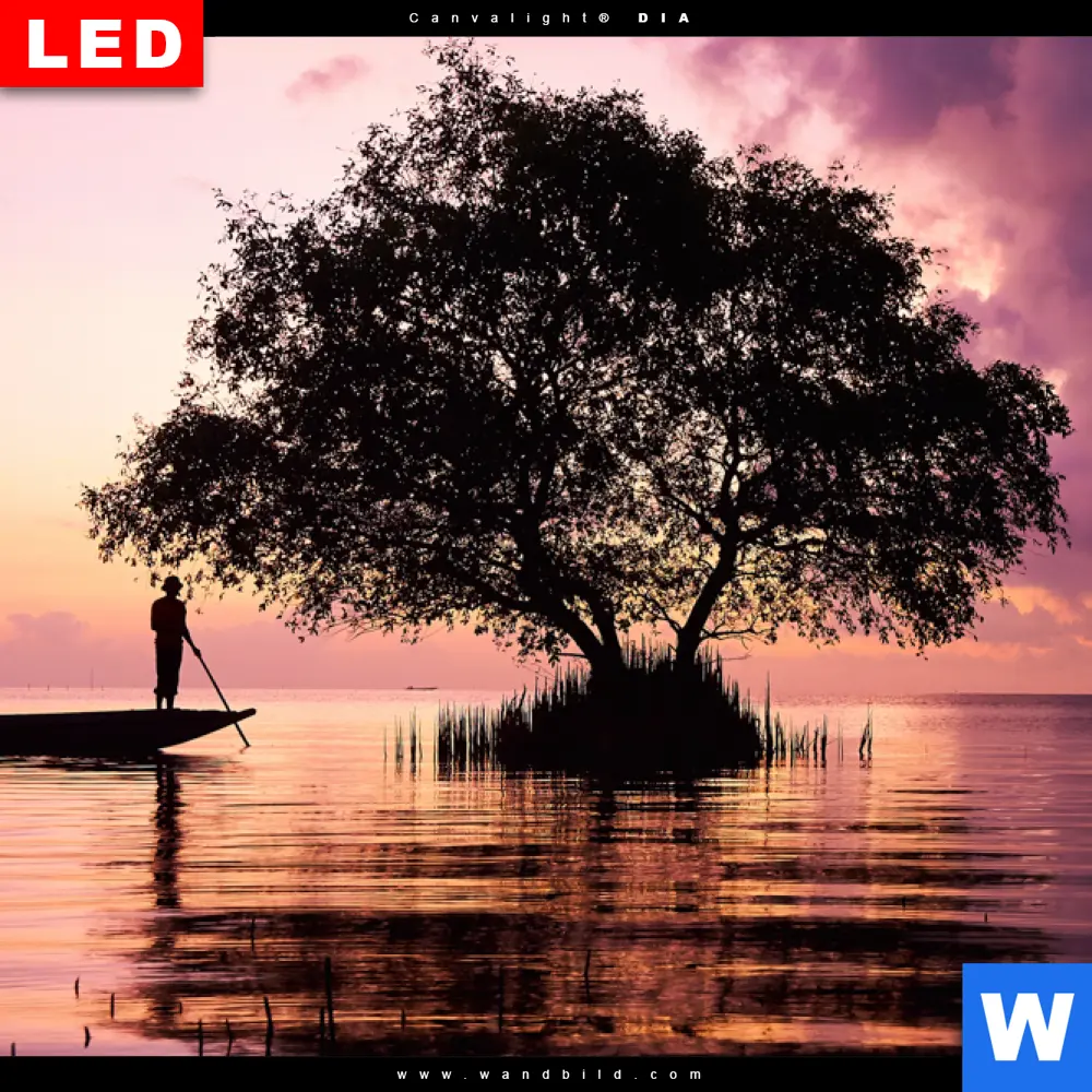 Wechselmotiv Acrylglas Canvalight® DIA | Fischer auf Boot Sonnenaufgang | Panorama - Image 4