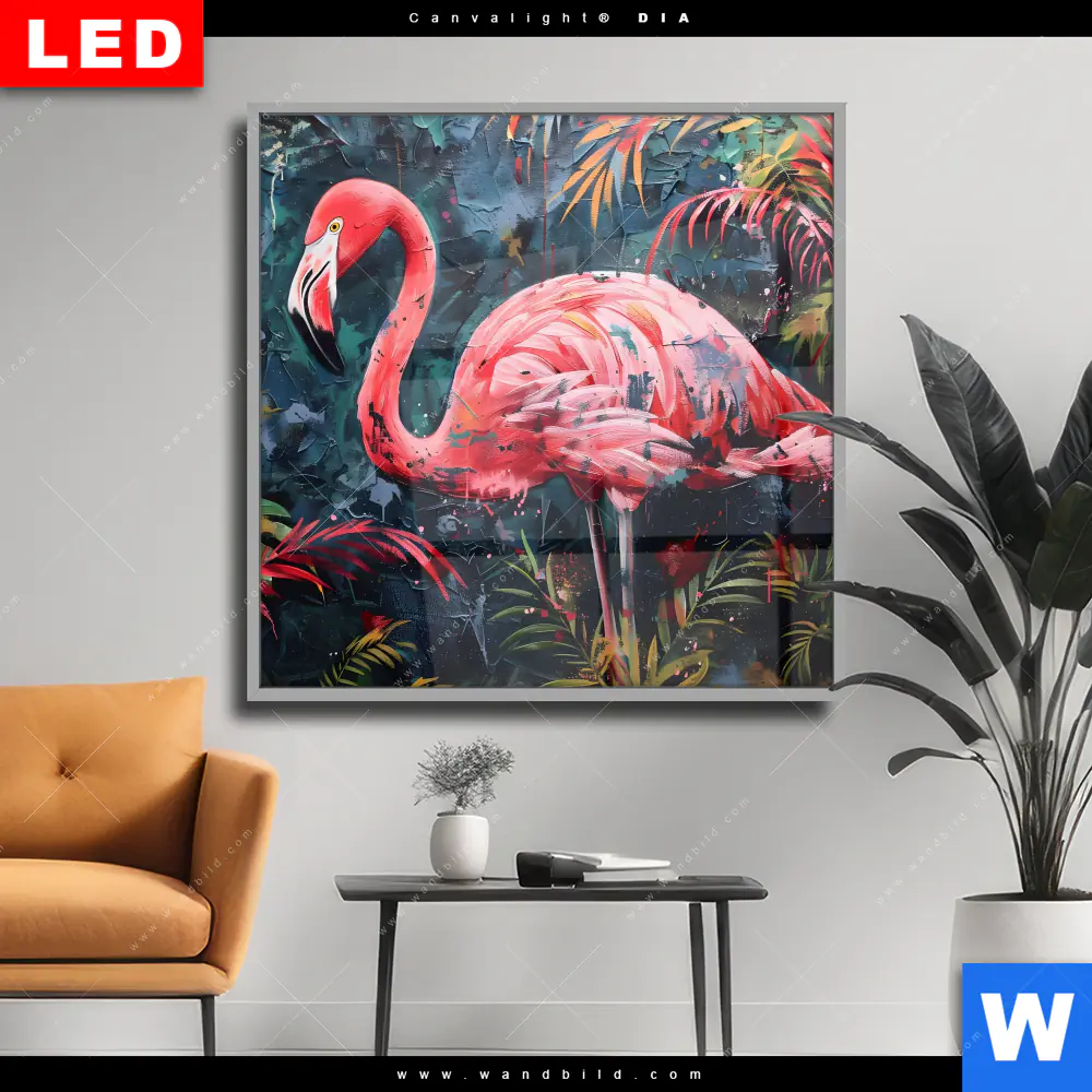 Wechselmotiv Acrylglas Canvalight® DIA | Flamingo - Dschungel Eleganz | Quadrat