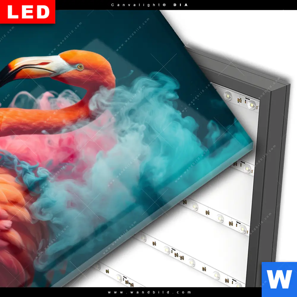Wechselmotiv Acrylglas Canvalight® DIA | Flamingo in bunter Rauchwolke | Hochformat - Image 3