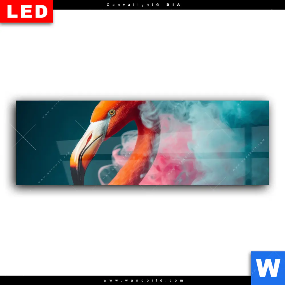 Wechselmotiv Acrylglas Canvalight® DIA | Flamingo in bunter Rauchwolke | Panorama - Image 2
