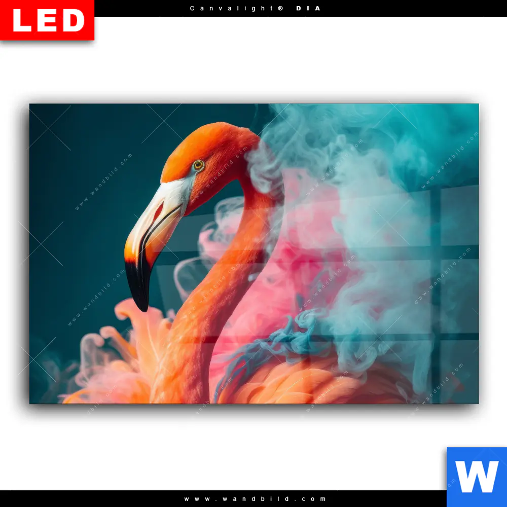 Wechselmotiv Acrylglas Canvalight® DIA | Flamingo in bunter Rauchwolke | Querformat - Image 2
