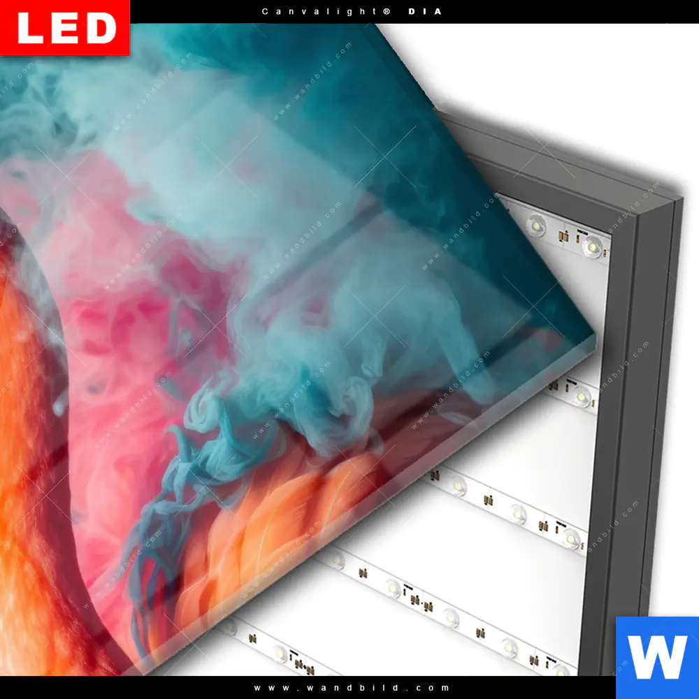 Wechselmotiv Acrylglas Canvalight® DIA | Flamingo in bunter Rauchwolke | Querformat - Image 3