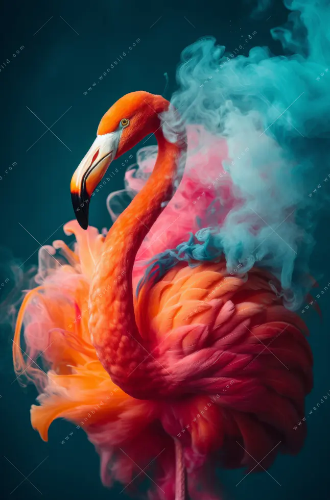 Wechselmotiv Acrylglas Canvalight® DIA | Flamingo in bunter Rauchwolke | Querformat - Image 5