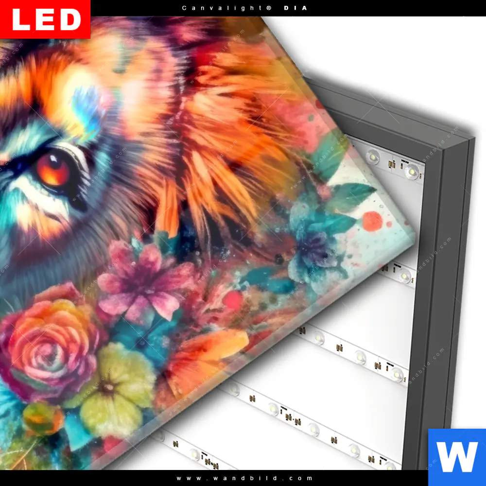 Wechselmotiv Acrylglas Canvalight® DIA | Floraler Löwe | Hochformat - Image 3